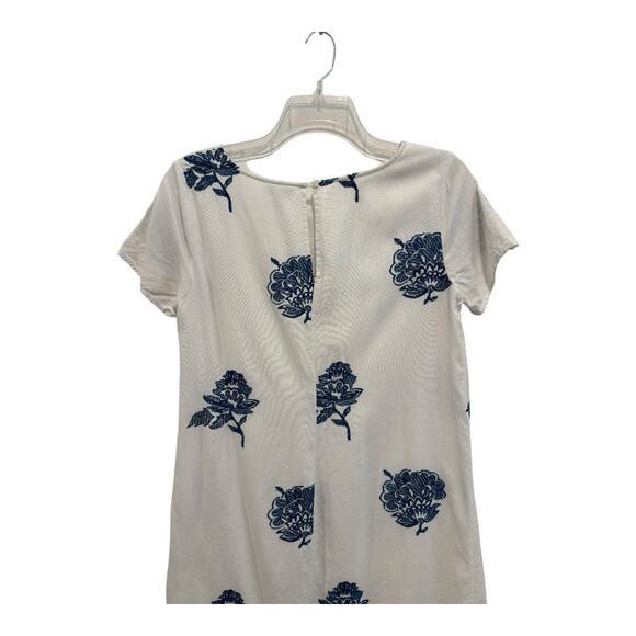 Old Navy Dress Linen Blend Size Medium White Floral Embroidery Contrast Hem Flaw - Picture 10 of 11